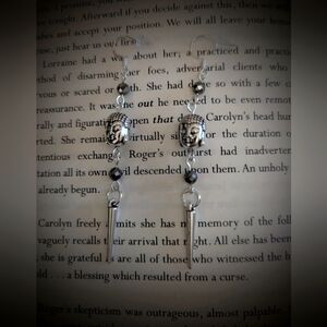 Silver Buddha Dangle Earrings With Teraherzt Crystals And Sterling Silver Hooks